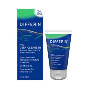 Differin Acne Face Wash with 5% Benzoyl Peroxide, Daily Deep Cleanser by the makers of Differin Gel, Gentle Skin Care for Acne Prone Sensitive Skin, 4 oz (Packaging May Vary) Differin Acne Face Wash with 5% Benzoyl Peroxide, Daily Deep Cleanser by the makers of Differin Gel, Gentle Skin Care for Acne Prone Sensitive Skin, 4 oz (Packaging May Vary)