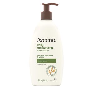 Aveeno Daily Moisturizing Body Lotion for Dry & Sensitive Skin with Prebiotic Oat, Fragrance & Paraben Free, Non-Greasy, Non-Comedogenic, 48-Hour Moisturizer 18 Fl Oz