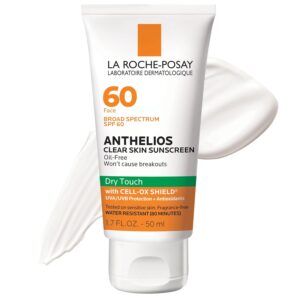 La Roche-Posay Anthelios Clear Skin Sunscreen Dry Touch SPF 60, Oil Free Sunscreen For Face, Oil Absorbing, Broad Spectrum SPF + Antioxidants, Non-Greasy, Oxybenzone Free, Travel Size