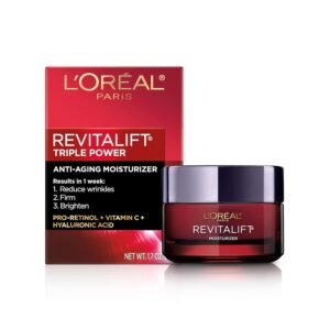 L’Oreal Paris Revitalift Triple Power Anti-Aging Face Moisturizer, Pro Retinol, Hyaluronic Acid & Vitamin C to Reduce Wrinkles, Firm & Brighten Skin, 1.7 Oz L’Oreal Paris Revitalift Triple Power Anti-Aging Face Moisturizer, Pro Retinol, Hyaluronic Acid & Vitamin C to Reduce Wrinkles, Firm & Brighten Skin, 1.7 Oz