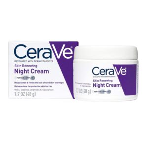 CeraVe Skin Renewing Night Cream, Niacinamide, Peptide Complex, and Hyaluronic Acid Moisturizer for Face, 1.7 Ounce, Packaging may Vary CeraVe Skin Renewing Night Cream, Niacinamide, Peptide Complex, and Hyaluronic Acid Moisturizer for Face, 1.7 Ounce, Packaging may Vary